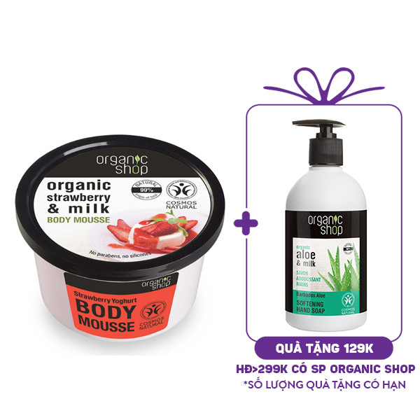 Kem Dưỡng Da Body Organic Shop Strawberry & Milk Body Mousse (250ml)