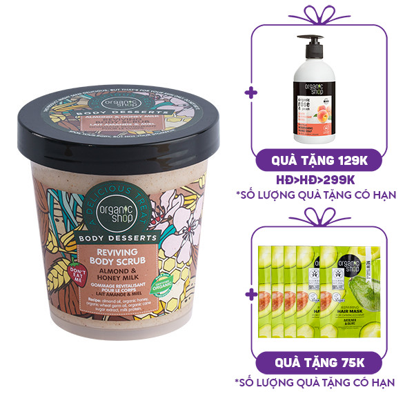 Tẩy Tế Bào Chết Toàn Thân Organic Shop Body Desserts Almond & Honey Milk Body Scrub (450ml)