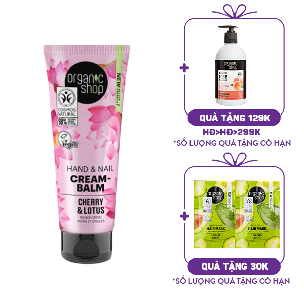 Kem Dưỡng Tay & Móng Hương Hoa Anh Đào Và Hoa Sen Organic Shop Cherry & Lotus Hand & Nail Cream (75ml)