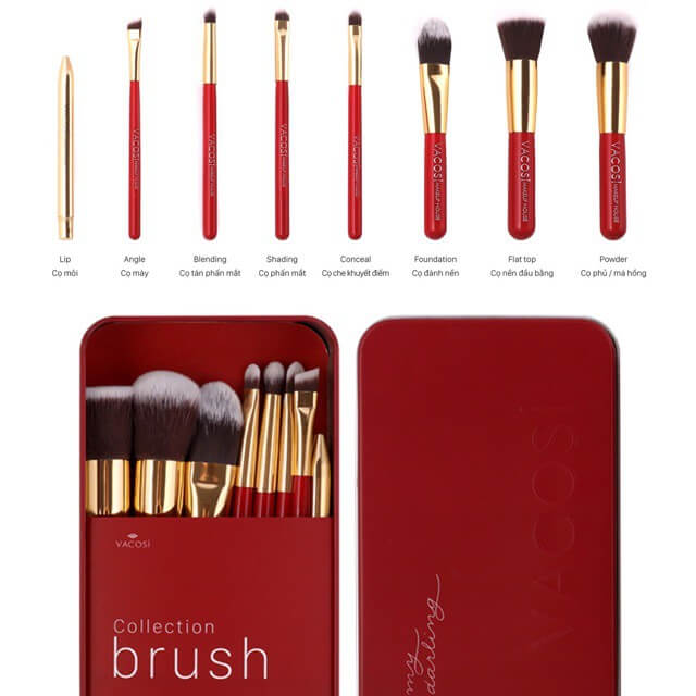 Bộ Cọ Hộp Đỏ Vacosi My Darling Collection Brush Set (8pcs)