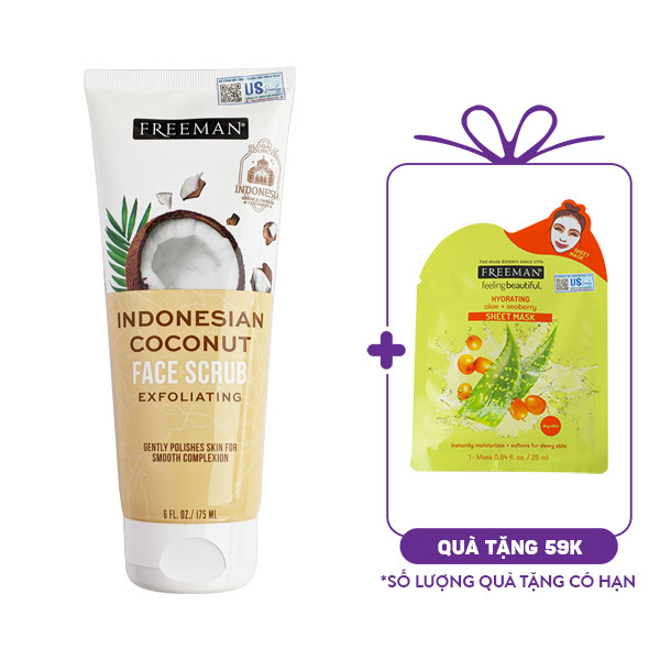 Tẩy Tế Bào Chết Da Mặt Cốt Dừa Indonesia & Đường Freeman Indonesian Coconut Exfoliating Face Scrub (175ml)