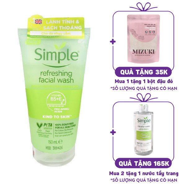 Sữa Rửa Mặt Simple Kind To Skin Refreshing Facial Wash Gel (150ml)