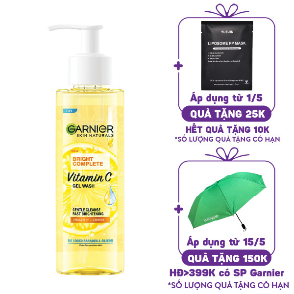 Gel Rửa Mặt Sạch Sâu Dịu Nhẹ Sáng Da Bright Garnier Vitamin C Complete Vitamin C Gel Wash Skincare (120ml)
