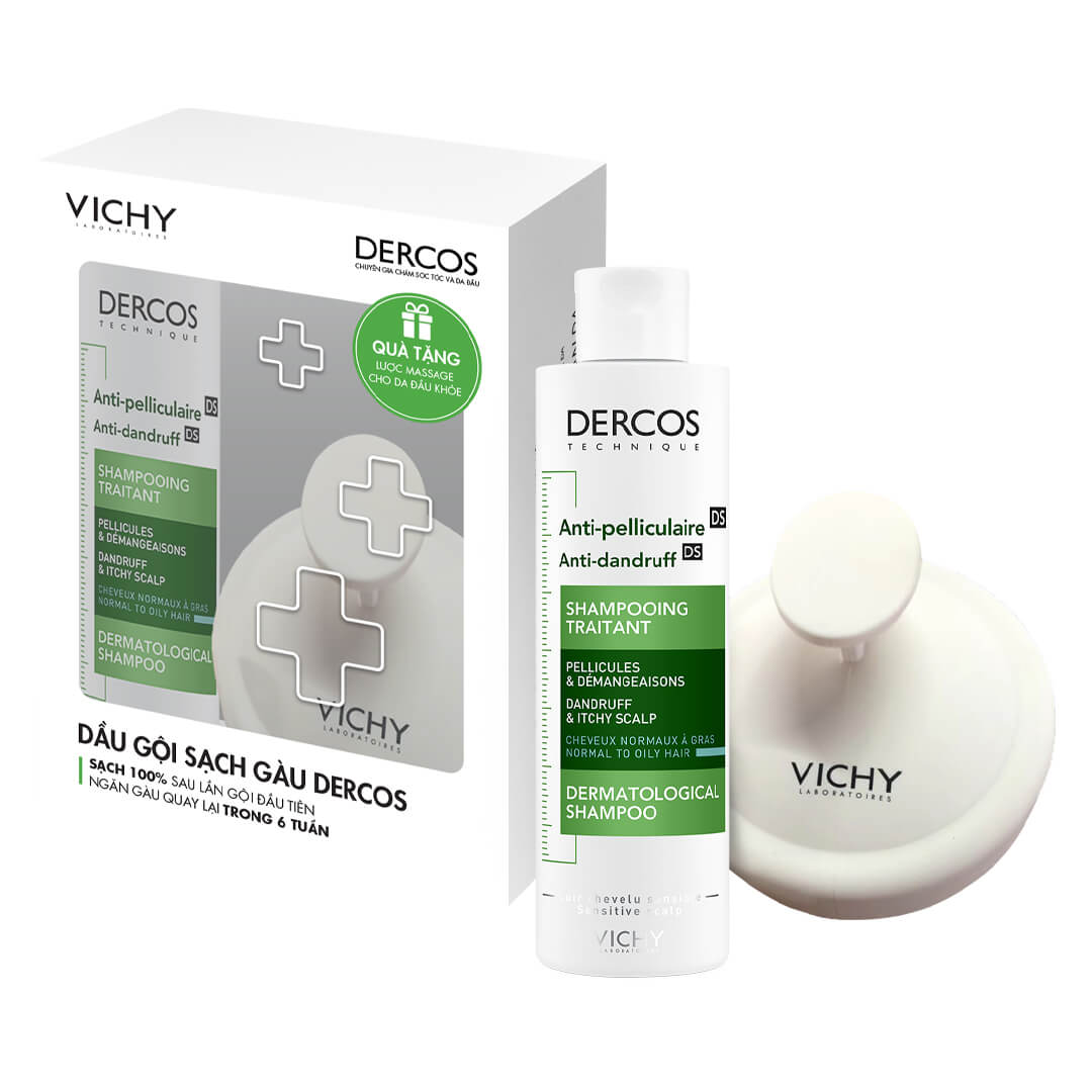 Combo Dầu Gội Giảm Gàu Ngứa Vichy Dercos Anti Dandruff Dermatological Shampoo (200ml) + Lược Massage