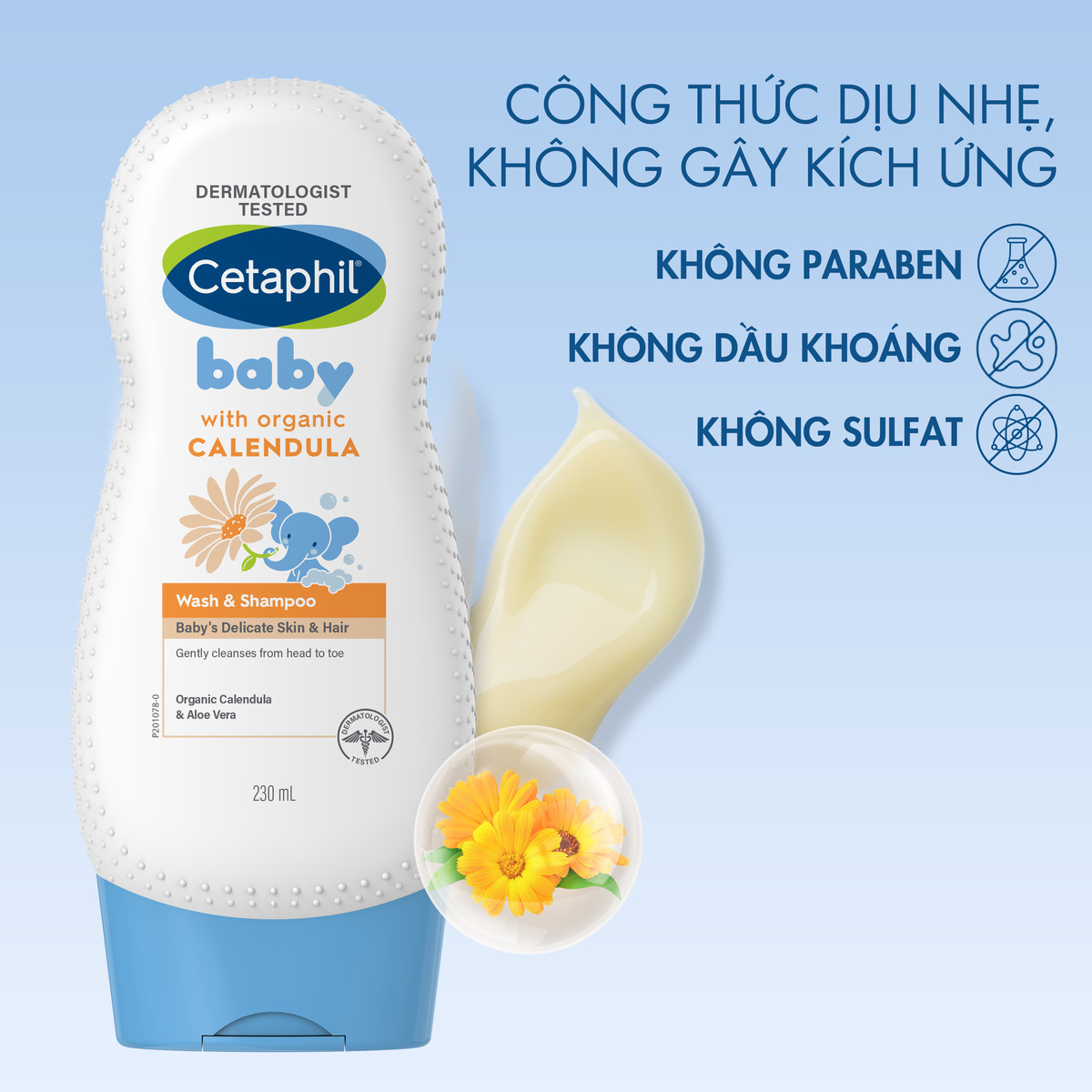 Sữa tắm gội cho bé Cetaphil baby wash & shampoo Hair & Body