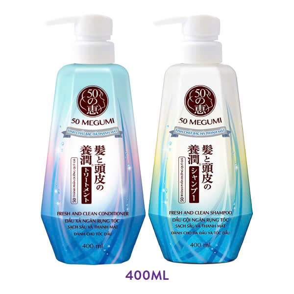 Dầu Gội/Xả Hỗ Trợ Ngăn Rụng Tóc, Sạch Sâu Và Thanh Mát 50 Megumi Fresh And Clean (400ml)