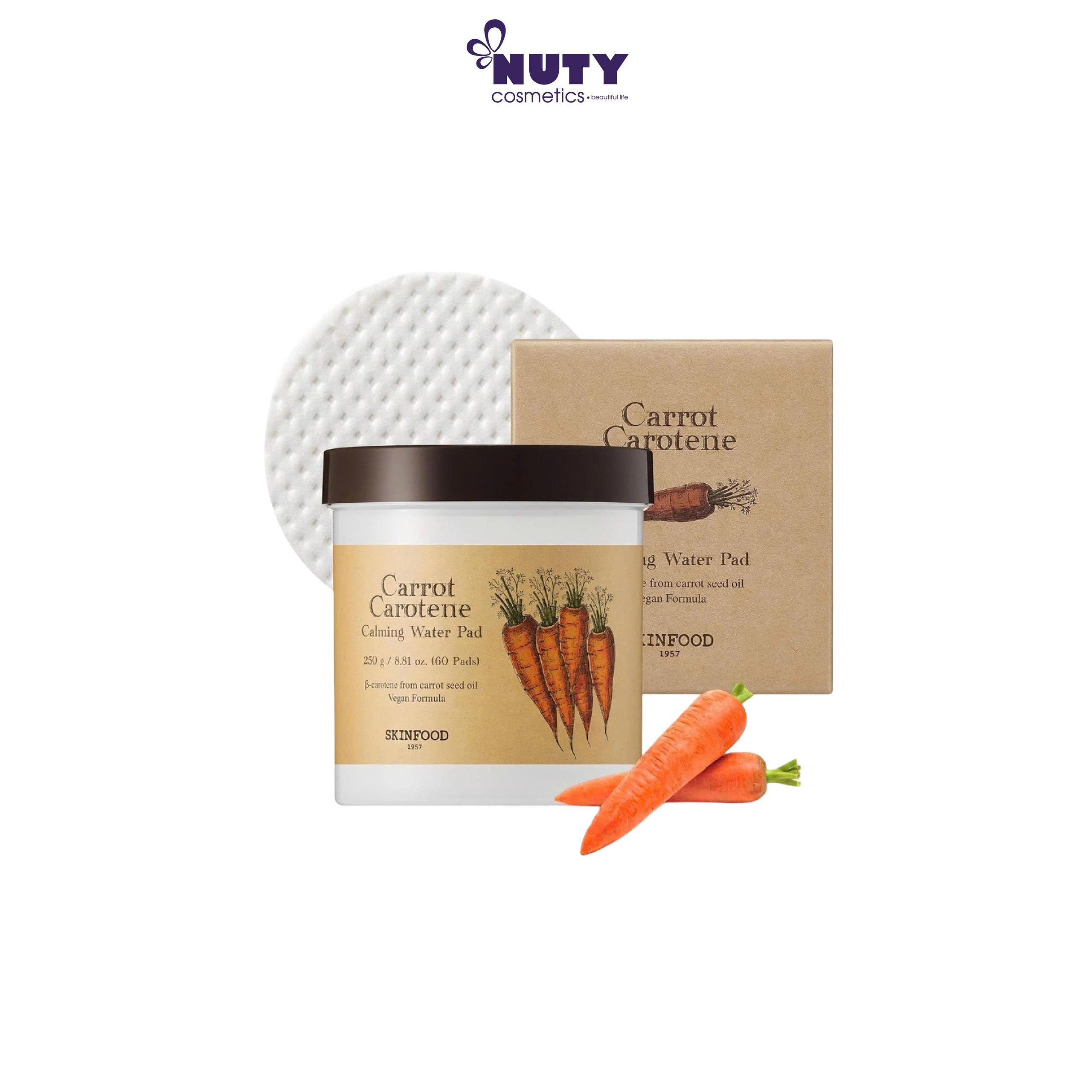 Toner Pad Làm Dịu, Mát Da SkinFood Carrot Carotene Calming Water Pad (60 miếng)