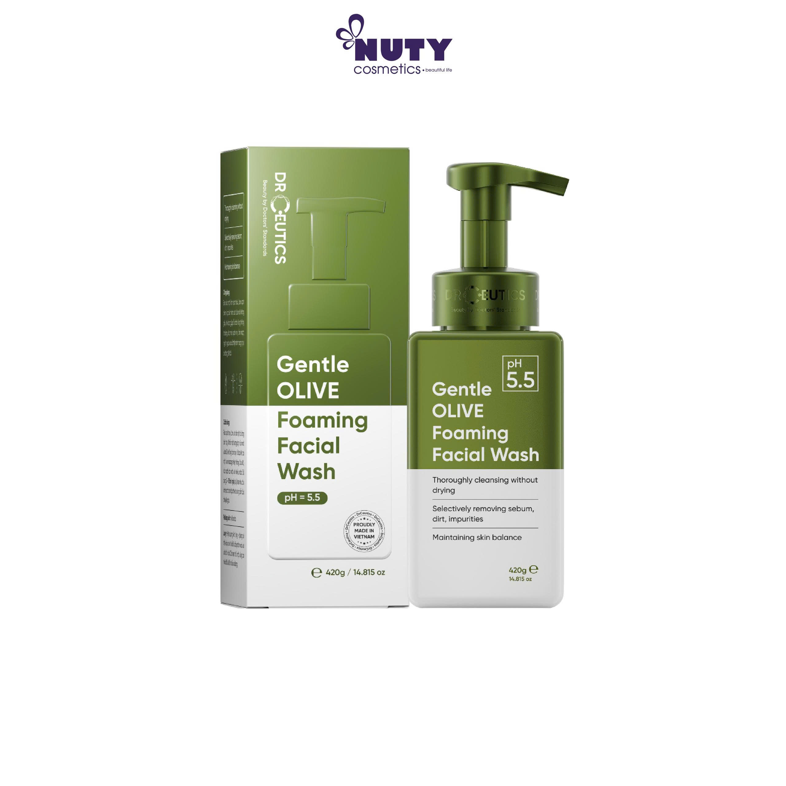Bọt Rửa Mặt Làm Sạch Dịu Nhẹ DrCeutics Gentle Olive Foaming Facial Wash (420g)