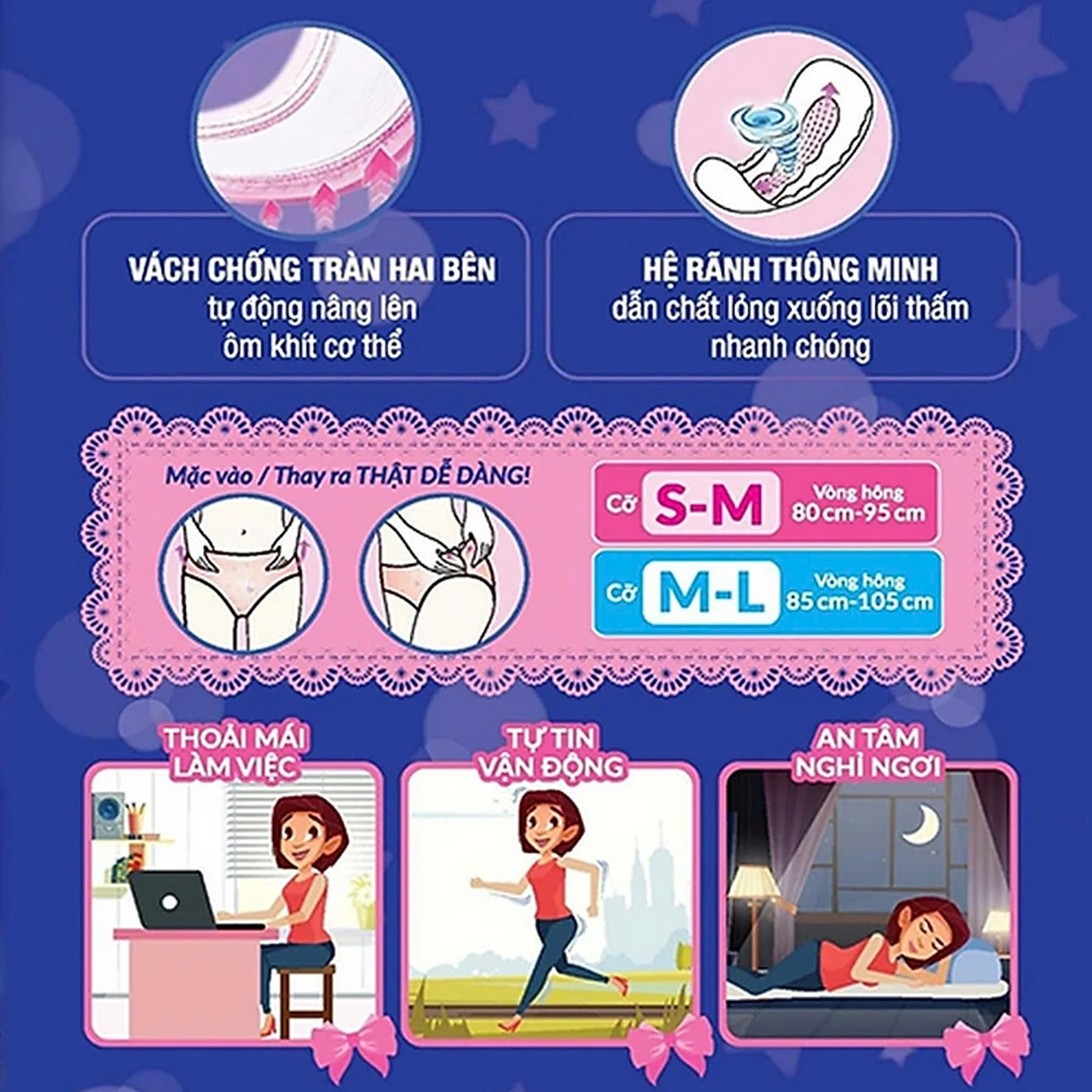 Băng Vệ Sinh Diana Dạng Quần Ban Đêm Size M-L 5 Chiếc/Gói