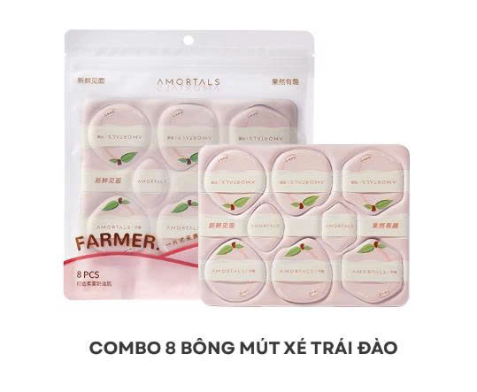 Set 8 Bông Mút Đào Tự Xé Amortals Picking Puff Hydro Edition Botanic Farm Series Peach