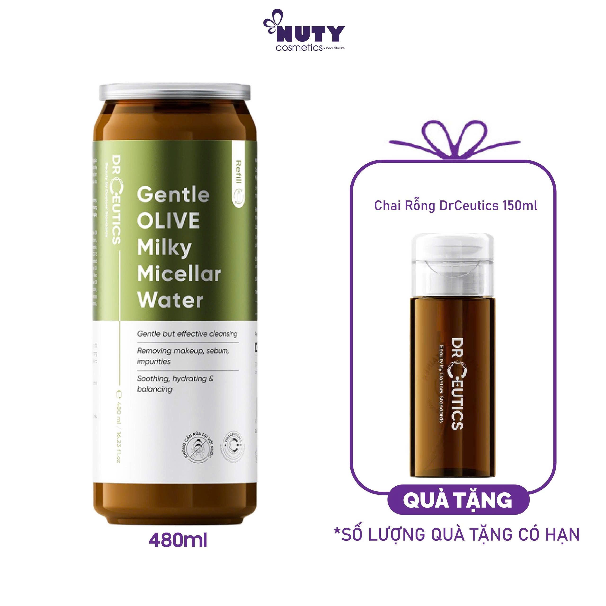 Nước Tẩy Trang Dạng Sữa Drceutics Gentle Olive Milky Micellar Water Refil 480ml