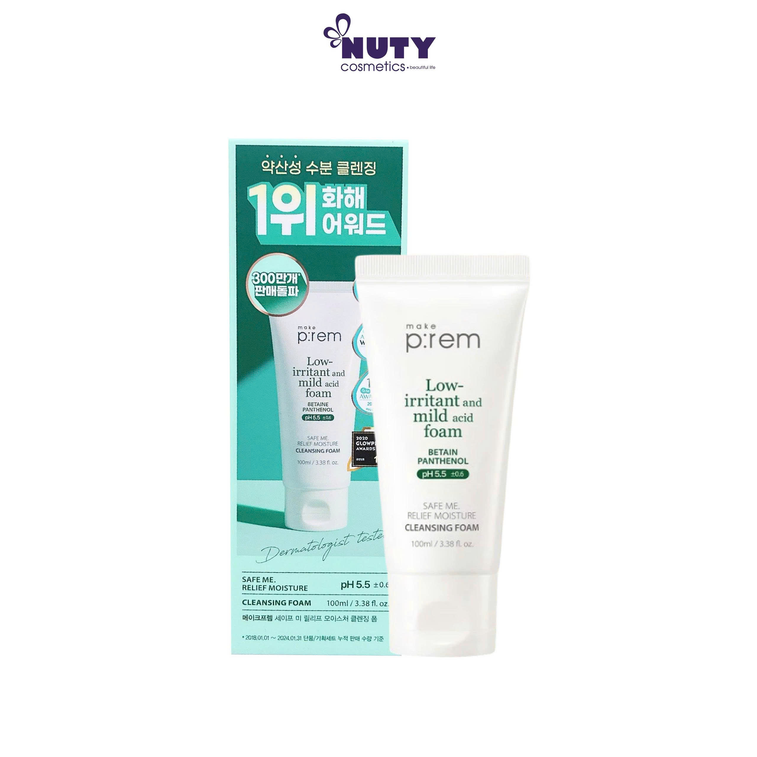 Sữa Rửa Mặt Giúp Làm Sạch Dịu Nhẹ Make P:rem Safe Me Relief Moisture Cleansing Foam 100ml