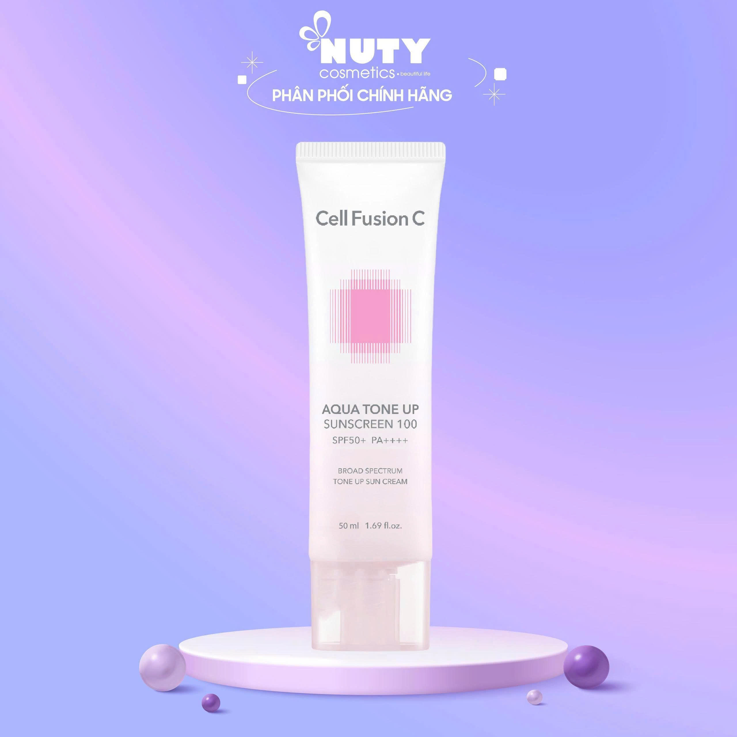 Kem Chống Nắng Cell Fusion C Nâng Tông Cấp Ẩm Aqua Tone Up 100 Sunscreen SPF 50+ PA++++ 50ml