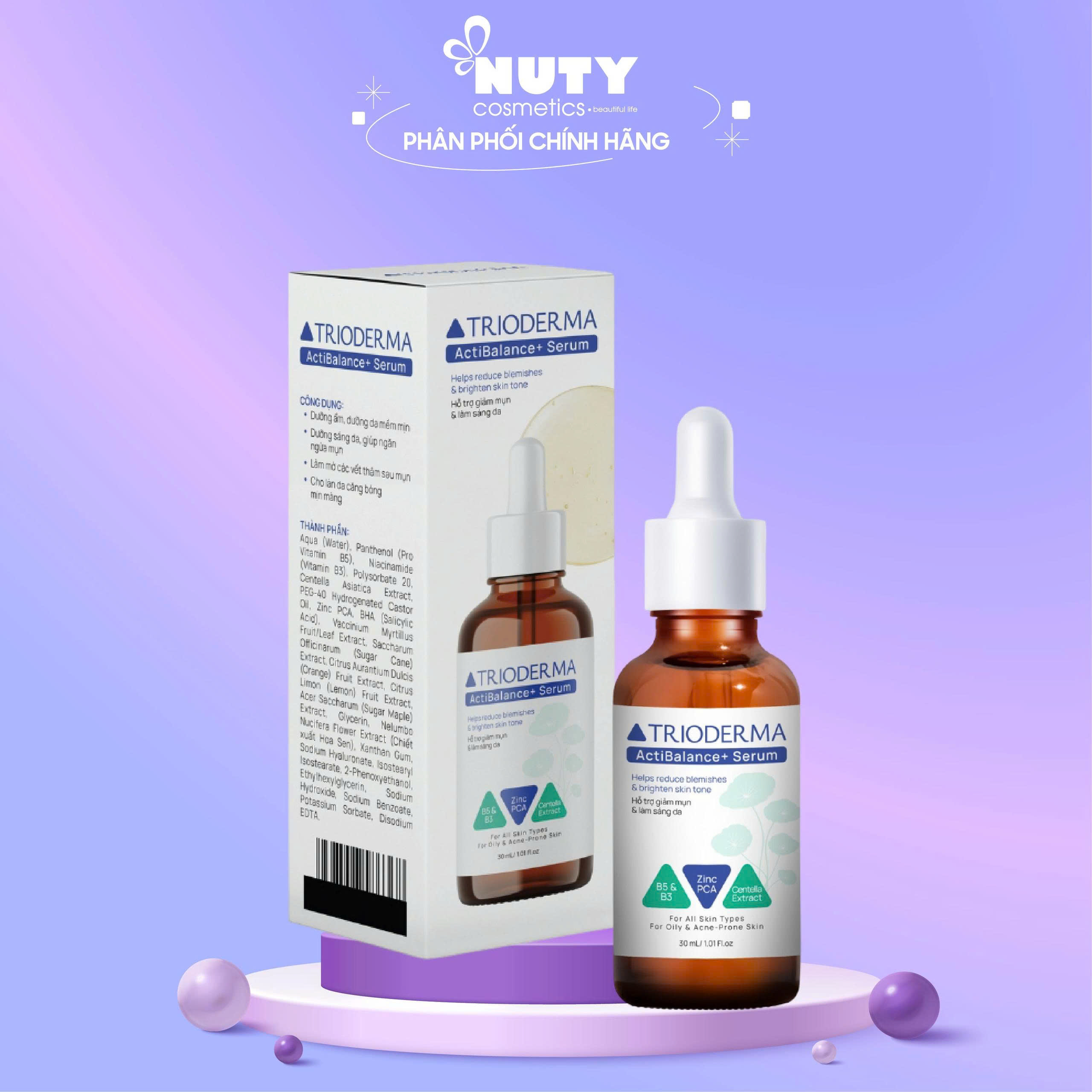 Serum Hỗ Trợ Giảm Mụn, Dưỡng Sáng Da Trioderma ActiBalance+ 30ml