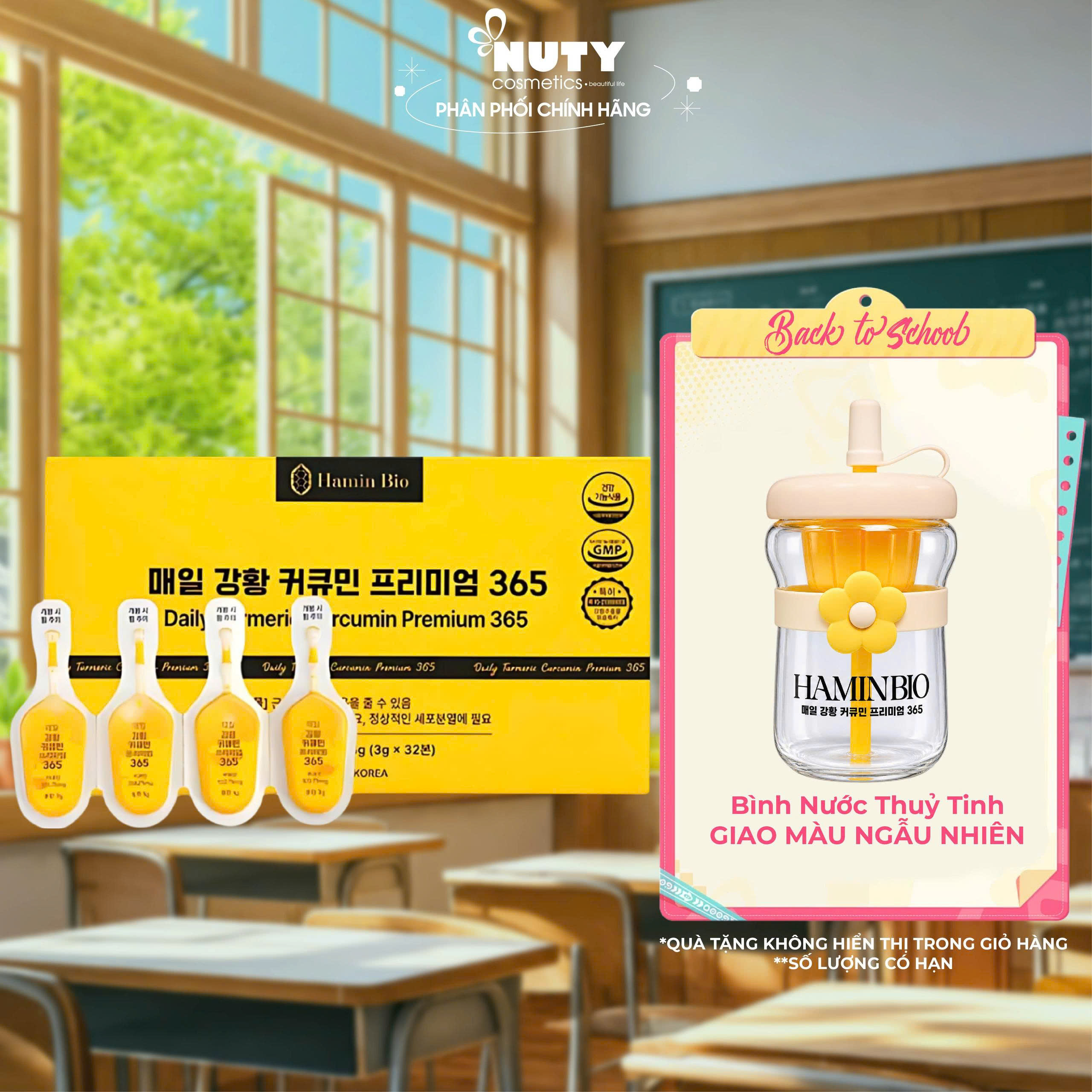 [Tặng Bình Nước] Tinh Nghệ Giúp Đẹp Da Và Hỗ Trợ Tiêu Hóa Hamin Bio Daily Turmeric Curcumin Premium 365 (Hộp 32 Tép)